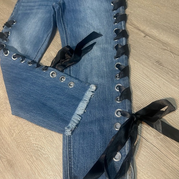For the Republic Lace-Up Blue Denim Jeans with Frayed Ends Size 6/27 - Picture 3 of 6